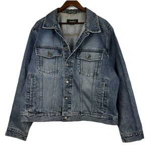 Vintage 90s Eddie Bauer Jean Jacket Mens XL Denim 100% Cotton Trucker Biker Blue